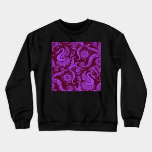 Bright Purple on Raspberry Classy Medieval Damask Swans Crewneck Sweatshirt